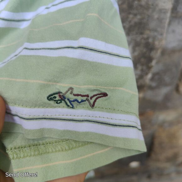 Greg Norman Shirt Mens L Extra Large Green Striped Polo Golf Stretch - Picture 3 of 4